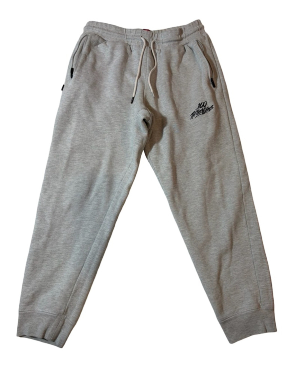 100 Thieves Heather Gray Fleece Jogger Sweatpants Logo Lounge Streetwear L